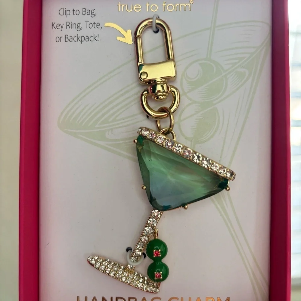 True to Form Green Martini Handbag keychain Charm with Glass Crystal Stones Glam